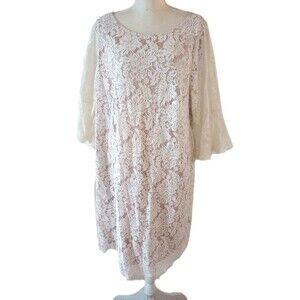 Jessica London White Lace Dress 20W Flared Sleeve Bridal Shower Spring Summer